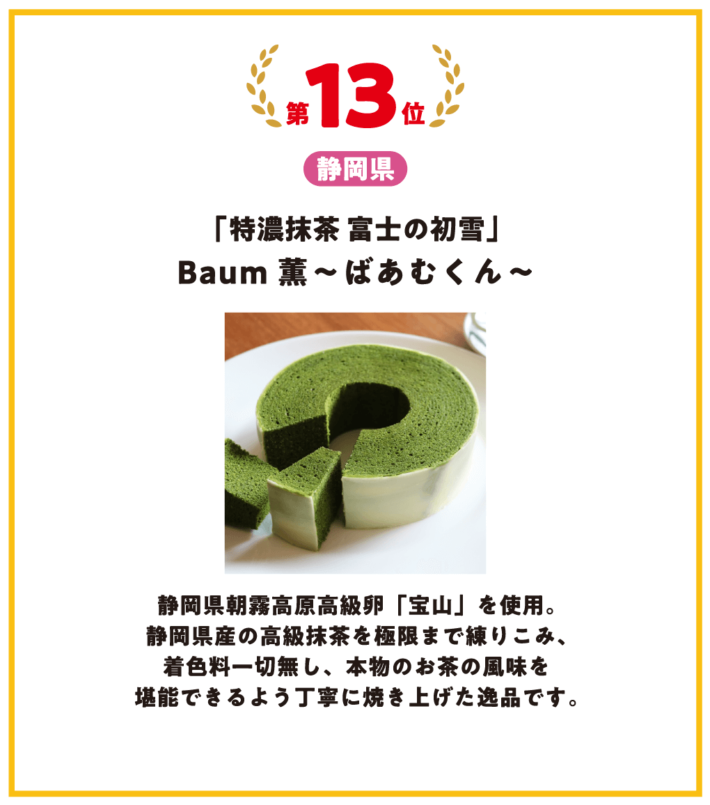 第13位 静岡県 特濃抹茶　富士の初雪 Baum薫～ばあむくん～